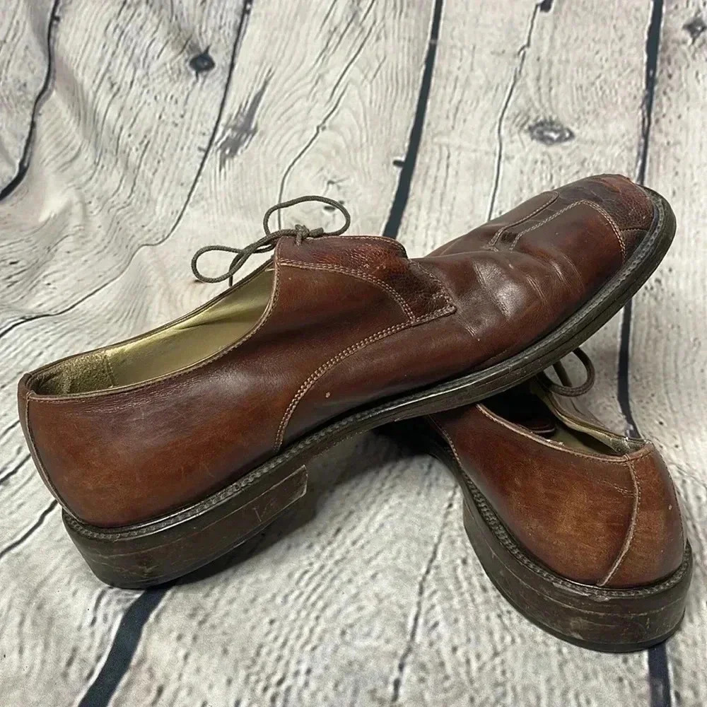 Belvedere Florence Sz 11.5 M Leather Oxford Ostrich Cap Toe Dress Shoe Italy - Picture 9 of 10